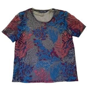 Zara Sheer Blouse with Floral Embroidery, Small